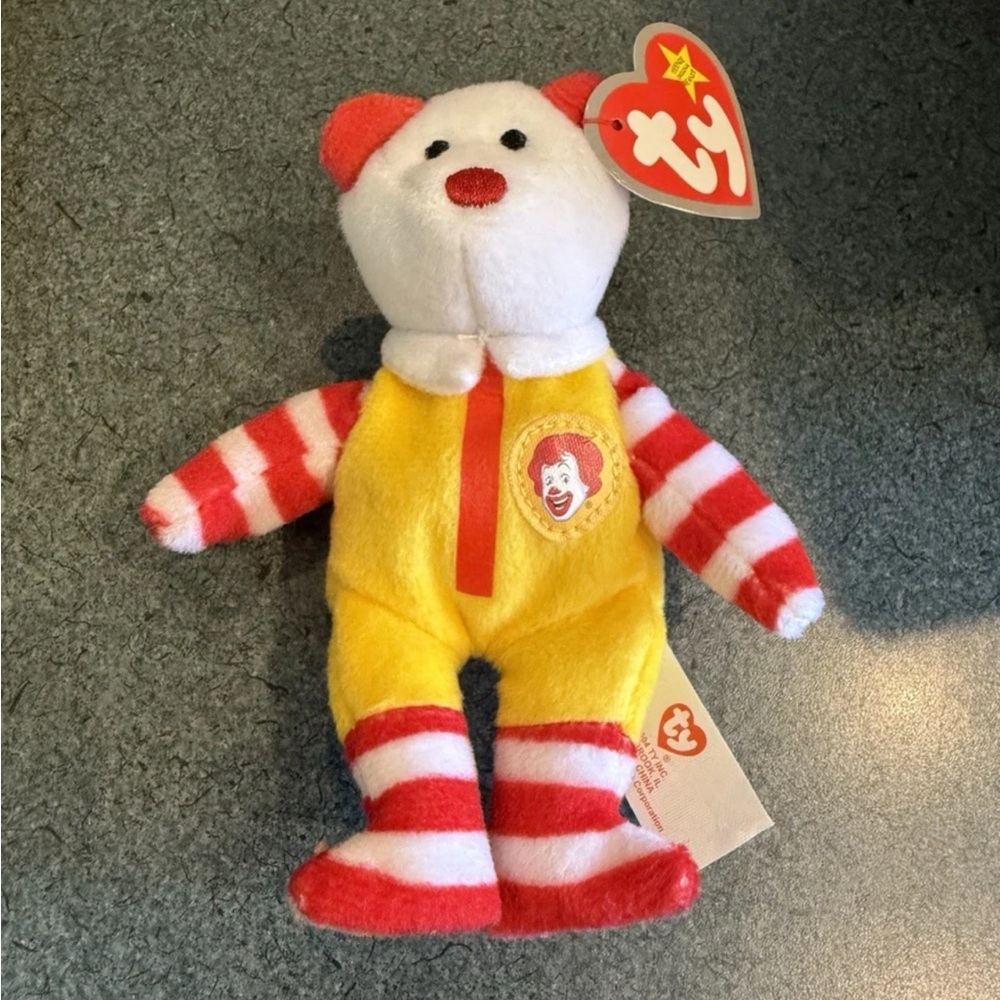 Ty Teenie Beanie Babies Happy Meal Ronald McDonald Bear 25th Anniversary Mini